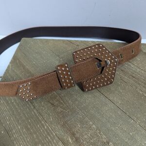 Vintage Brown Suede Studded Belt Large Bylce 29–33” Waist 90s